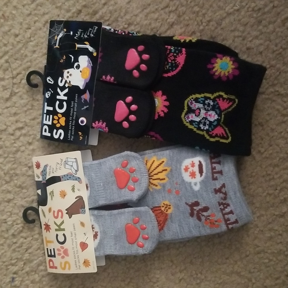 2 pairs womens socks with matching pet socks